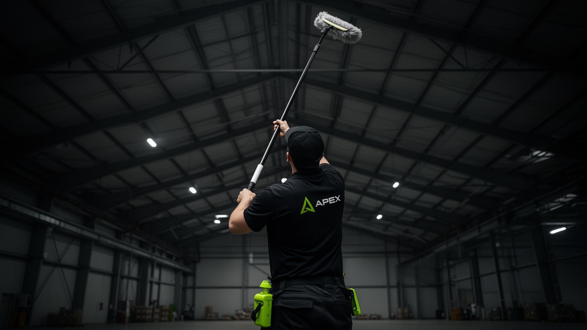 Apex technician high dusting warehouse ceiling